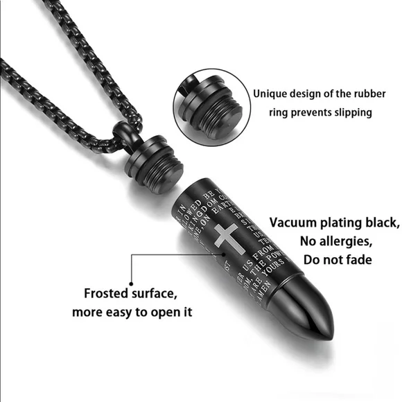 Stainless Steel Bullet Pendant Urn/Cremation Necklace (BRAND NEW) NWT - Picture 3 of 5